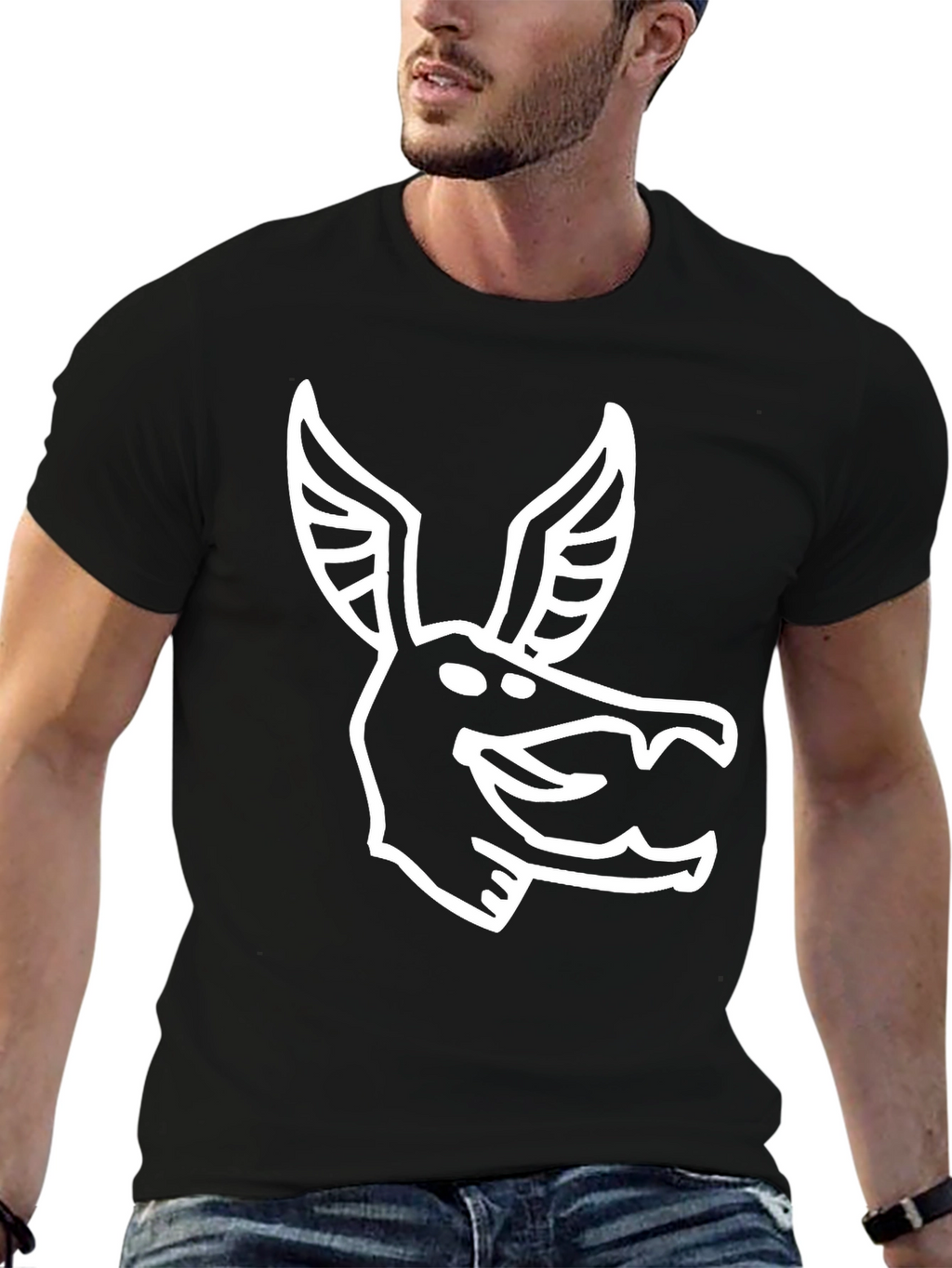 Stylized Animal Graphic Print Black T-Shirt