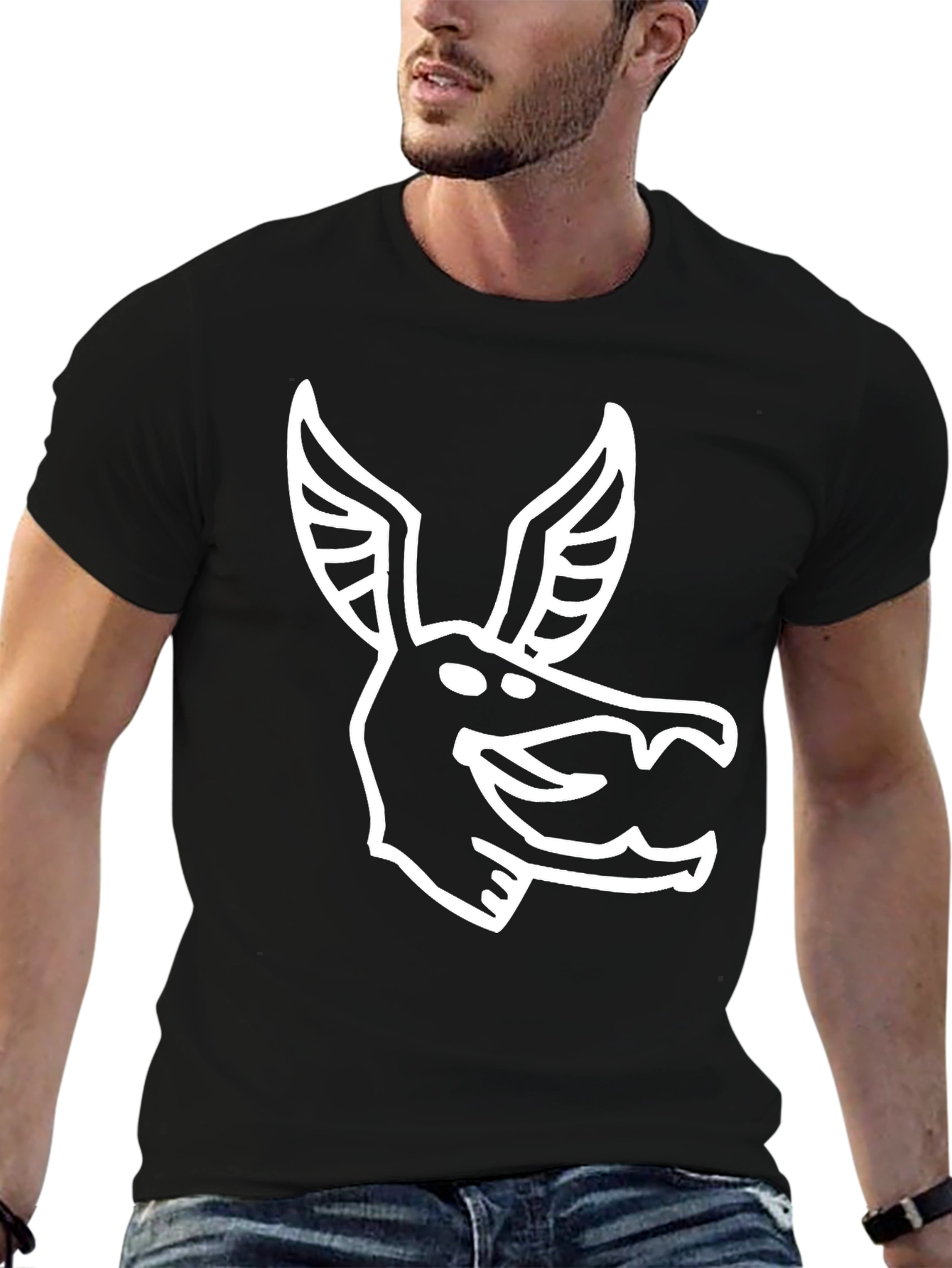 Stylized Animal Graphic Print Black T-Shirt