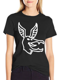 Stylized Animal Graphic Print Black T-Shirt