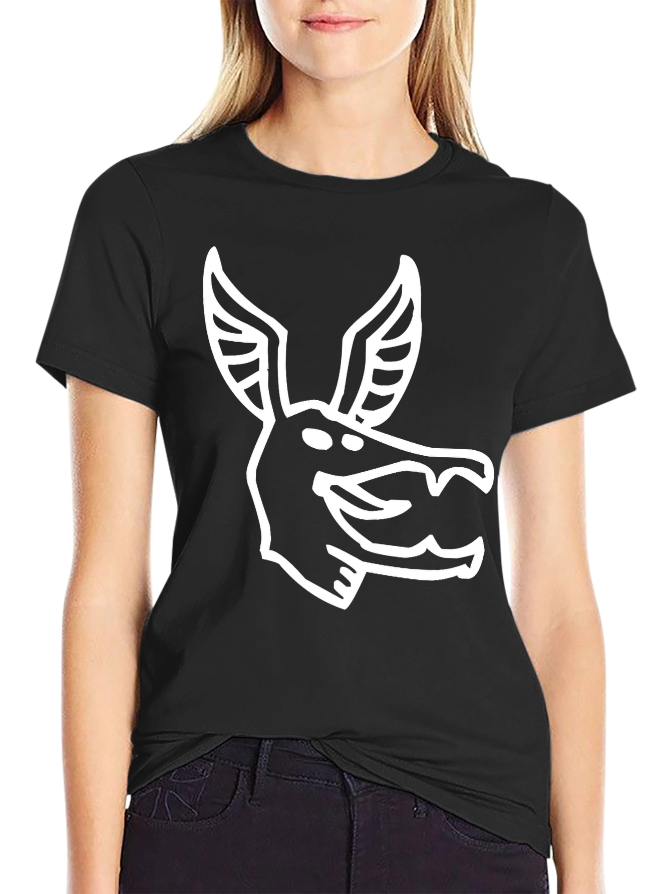 Stylized Animal Graphic Print Black T-Shirt