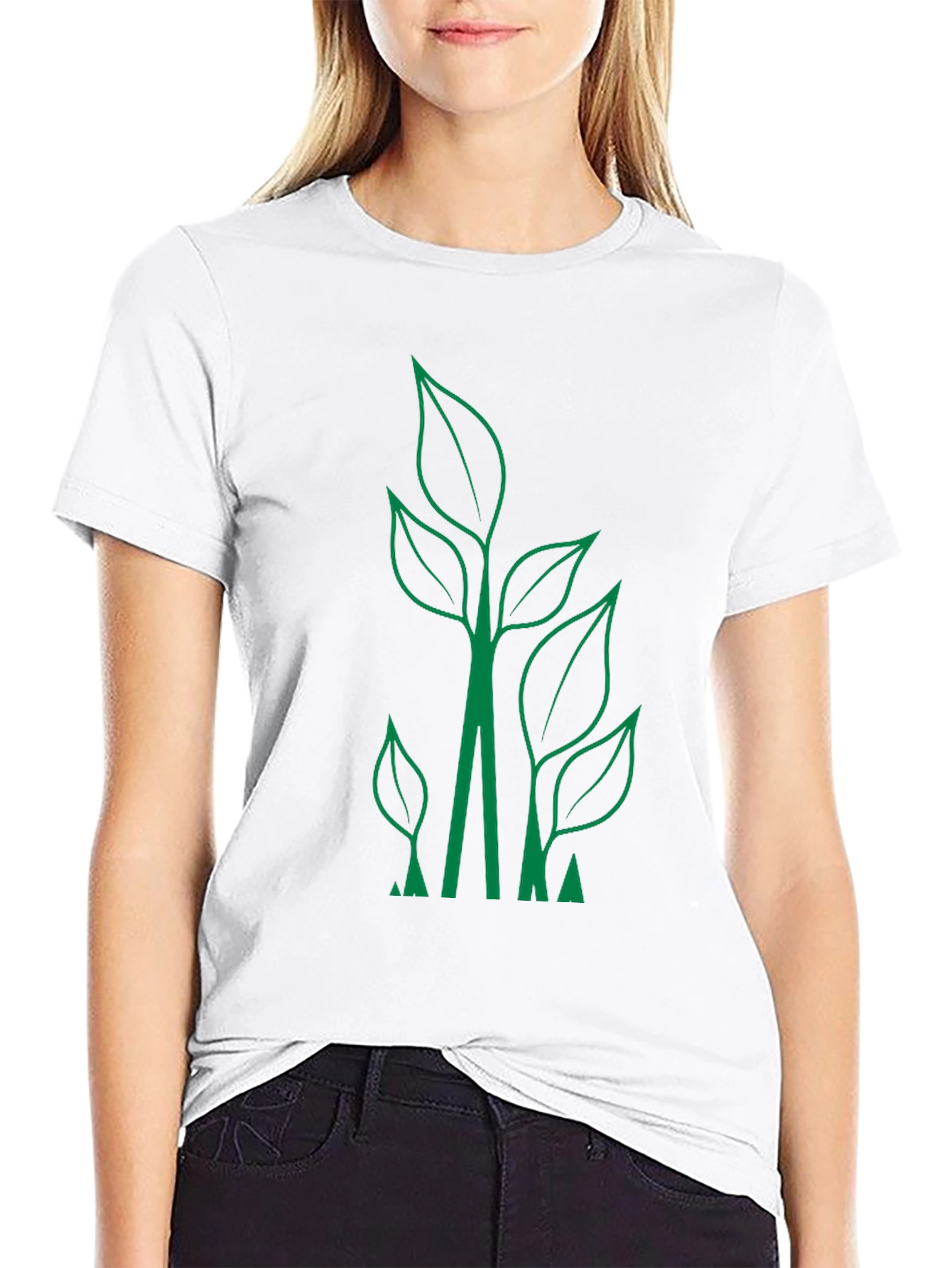 Eco-Friendly Leaf Design Black T-Shirt