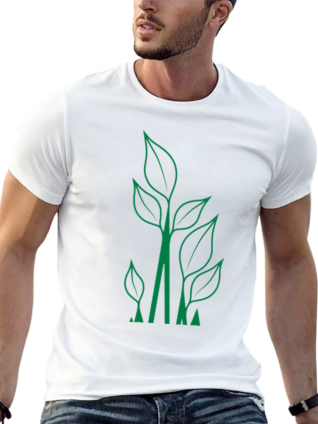 Eco-Friendly Leaf Design Black T-Shirt