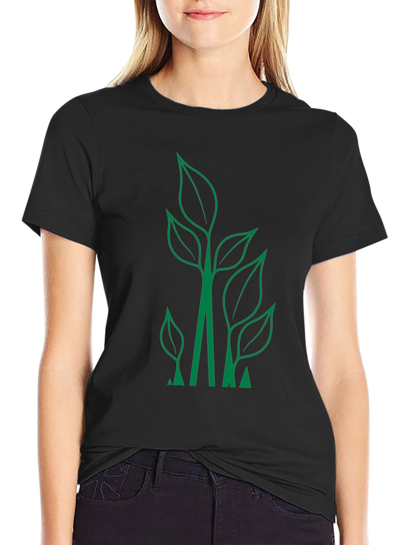 Eco-Friendly Leaf Design Black T-Shirt