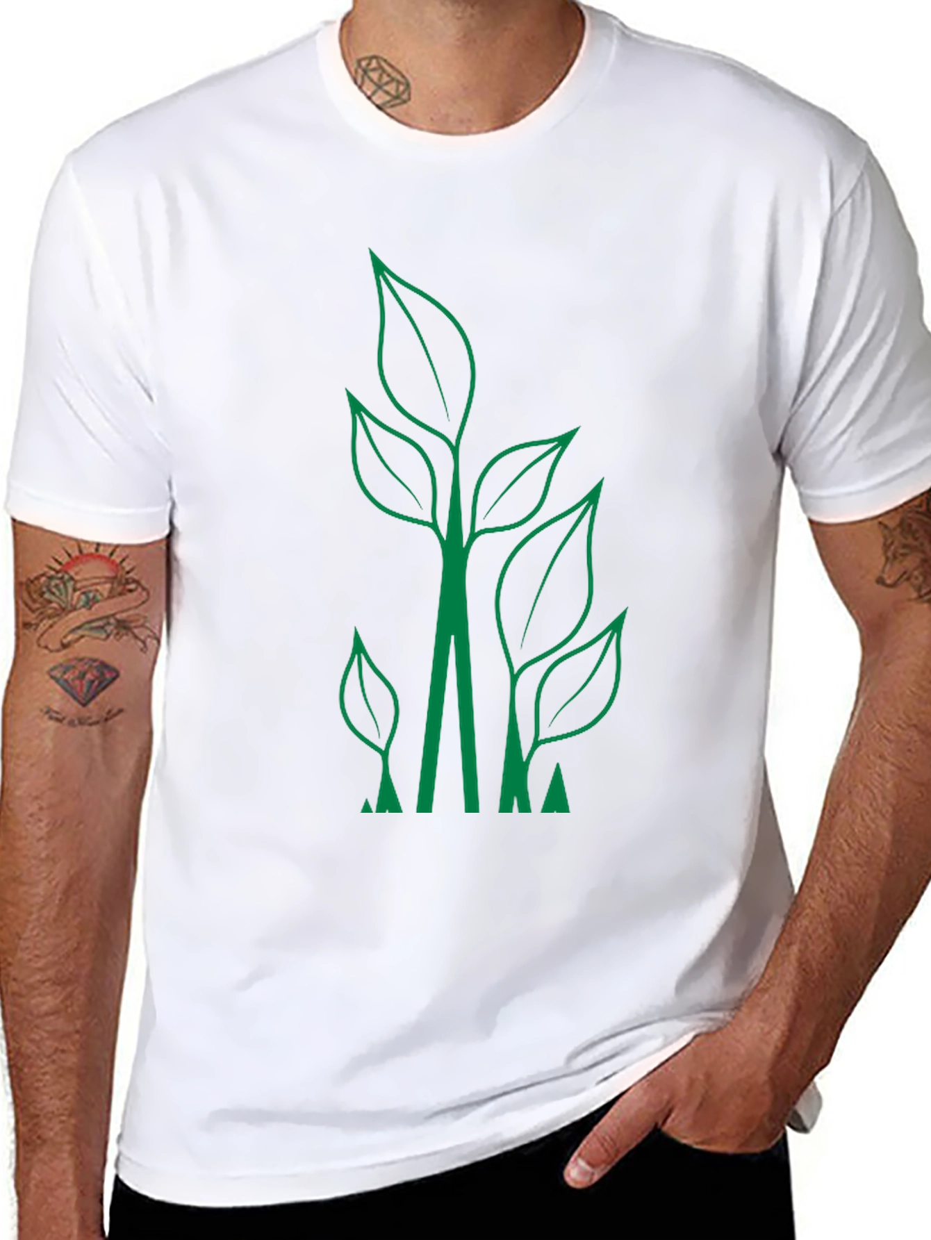 Eco-Friendly Leaf Design Black T-Shirt