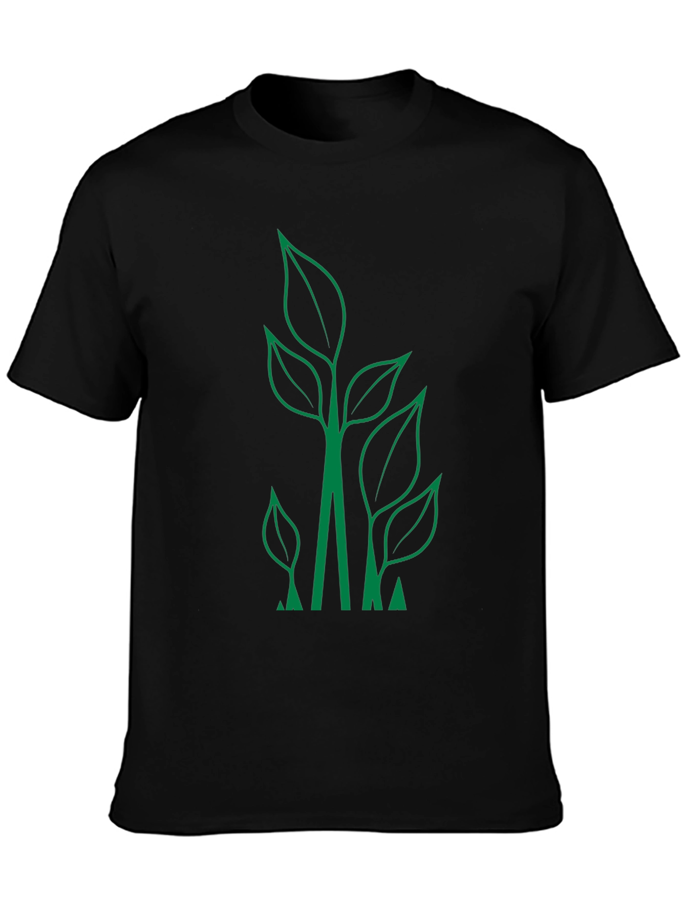 Eco-Friendly Leaf Design Black T-Shirt