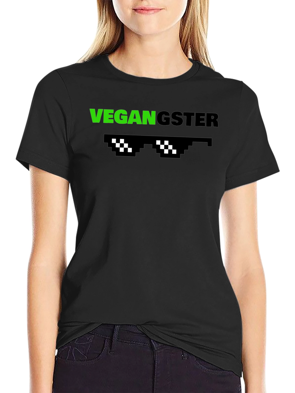 Vegan Gangster Graphic Tee - Cool Pixel Sunglasses Design