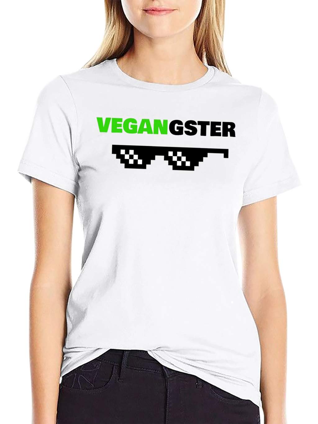 Vegan Gangster Graphic Tee - Cool Pixel Sunglasses Design