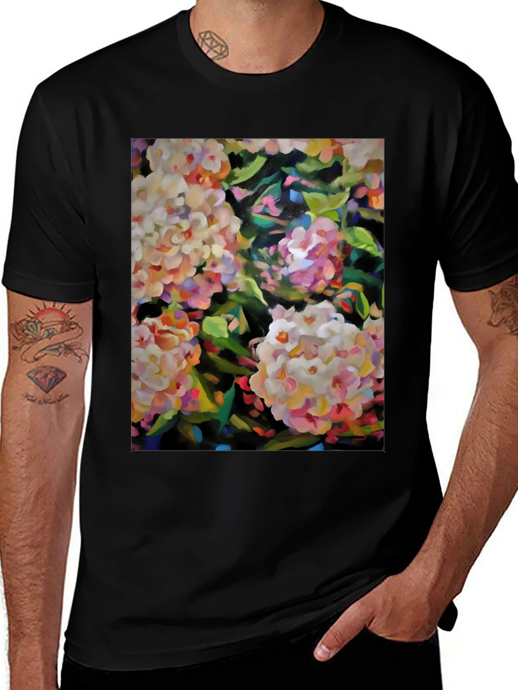 Floral Art Graphic Tee - Stylish Black T-Shirt