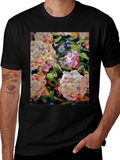 Floral Art Graphic Tee - Stylish Black T-Shirt