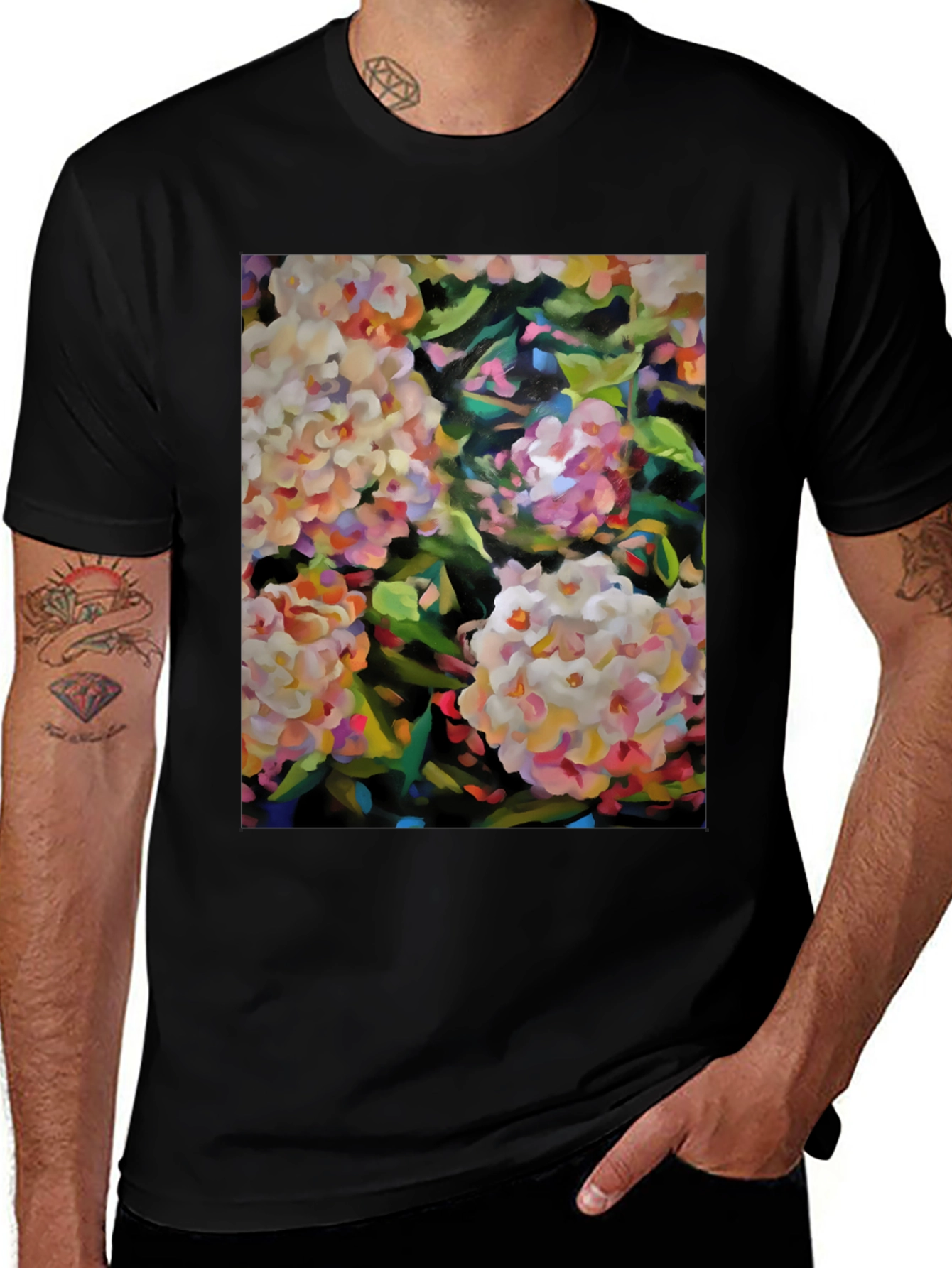 Floral Art Graphic Tee - Stylish Black T-Shirt