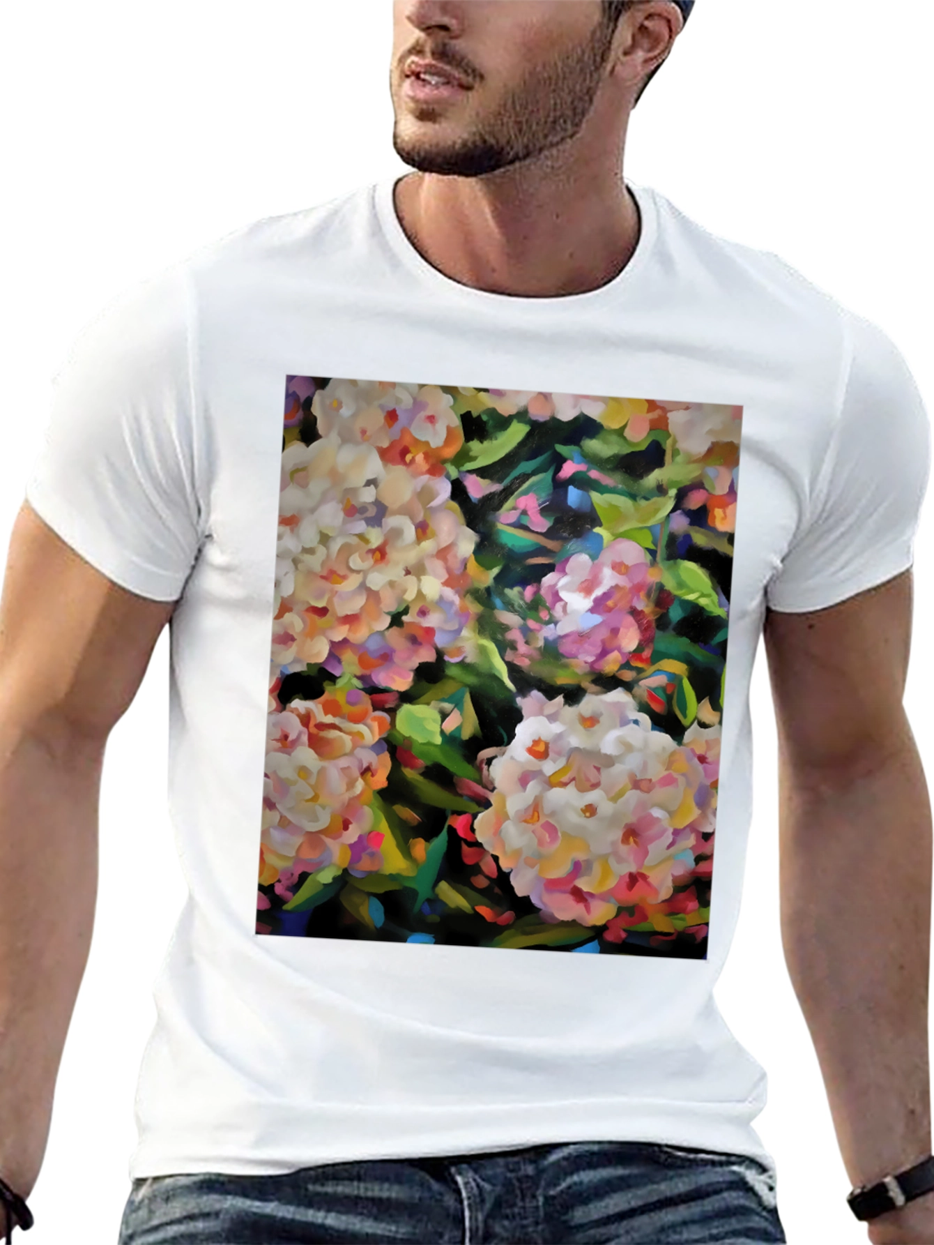 Floral Art Graphic Tee - Stylish Black T-Shirt