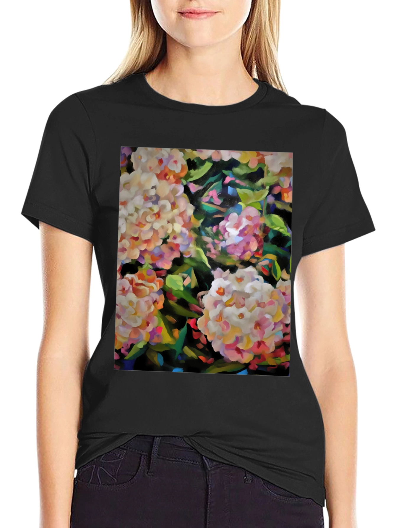 Floral Art Graphic Tee - Stylish Black T-Shirt