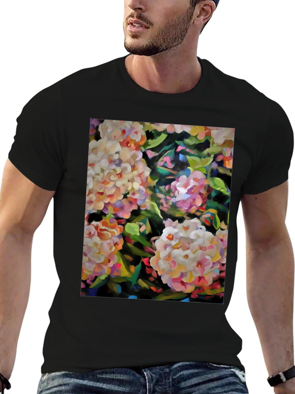 Floral Art Graphic Tee - Stylish Black T-Shirt