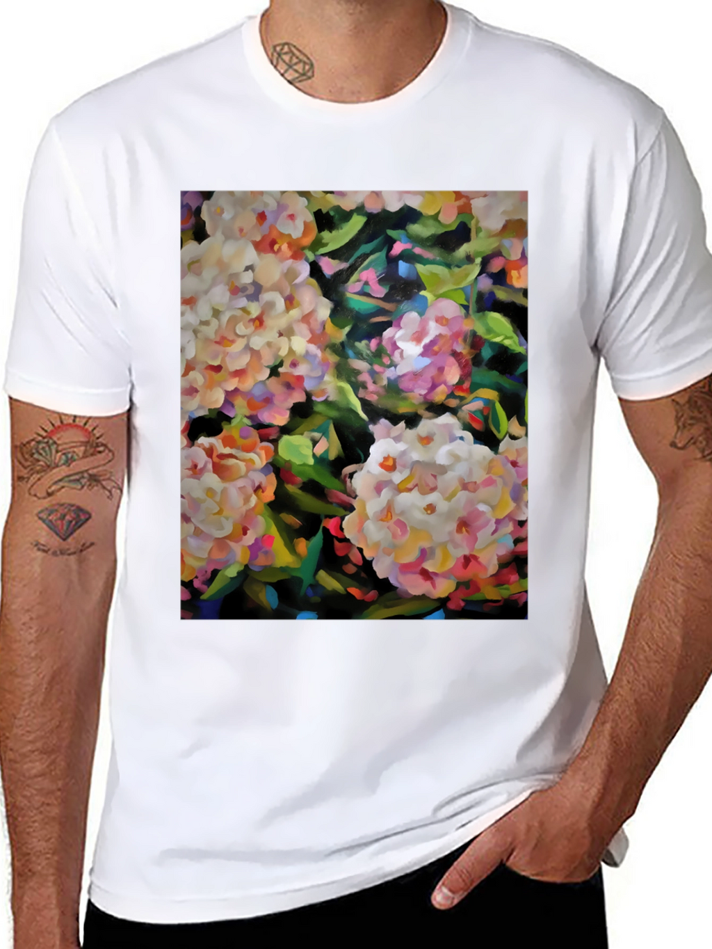 Floral Art Graphic Tee - Stylish Black T-Shirt