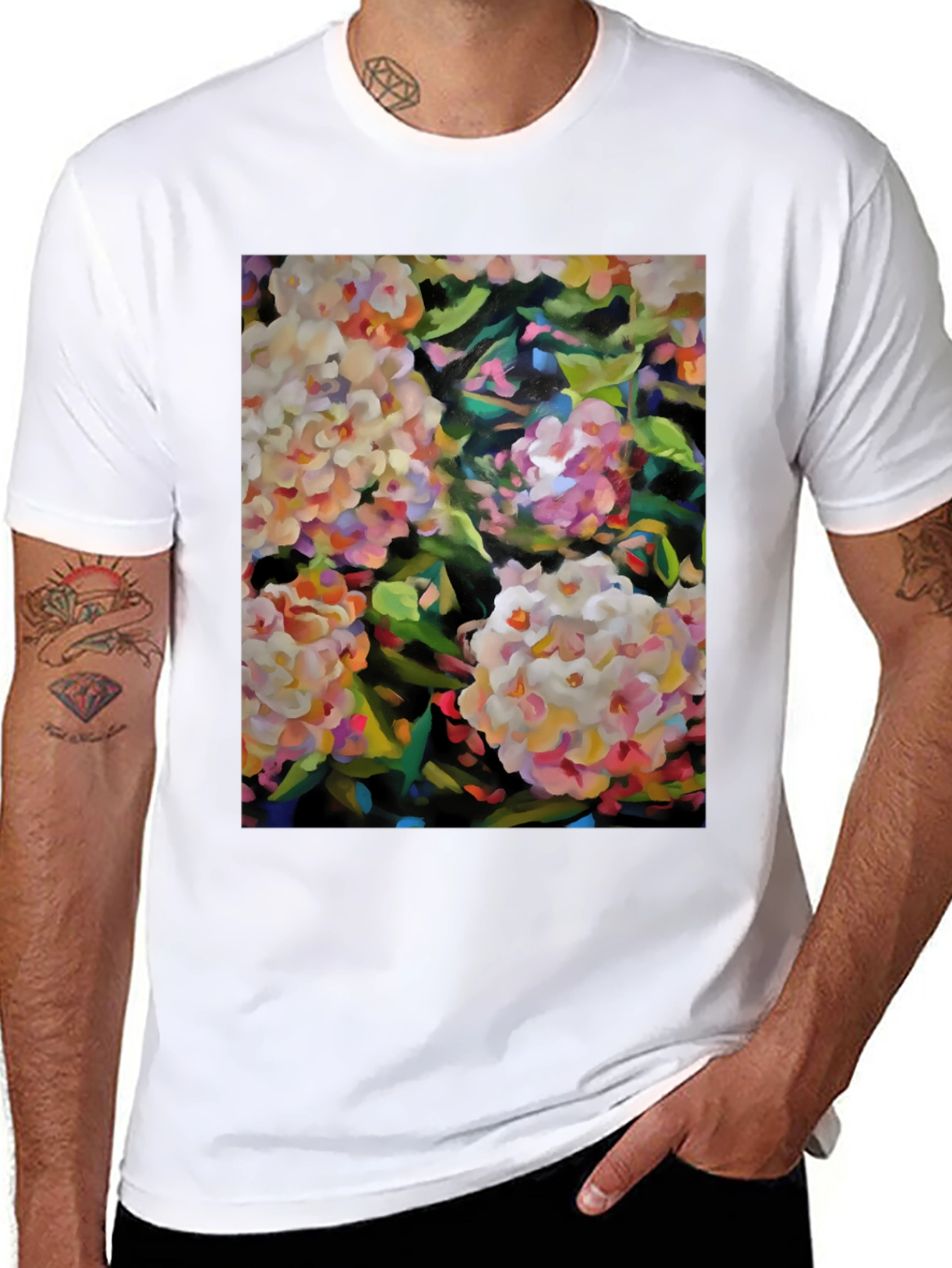 Floral Art Graphic Tee - Stylish Black T-Shirt