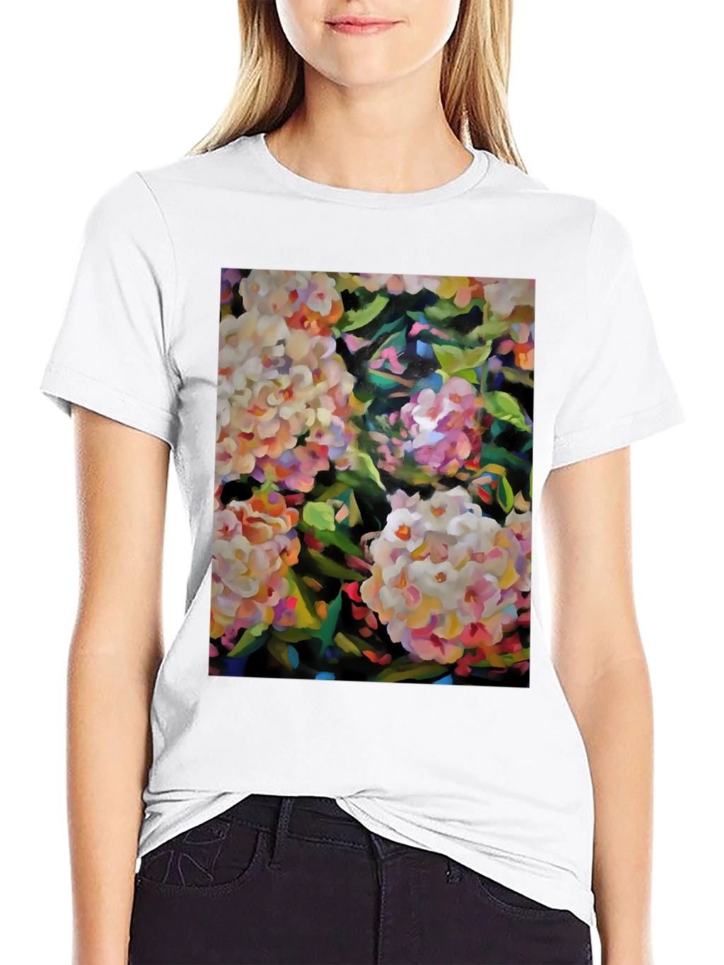 Floral Art Graphic Tee - Stylish Black T-Shirt