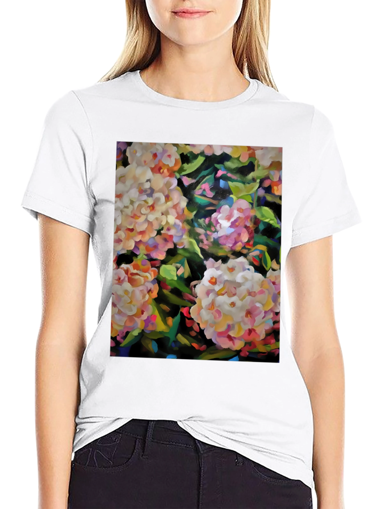 Floral Art Graphic Tee - Stylish Black T-Shirt