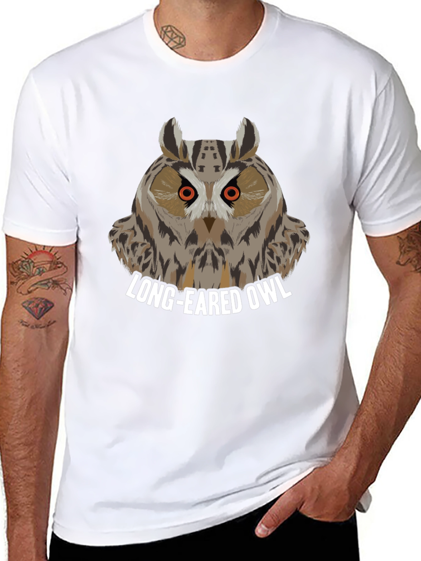 Long-Eared Owl Graphic Tee - Black Cotton T-Shirt
