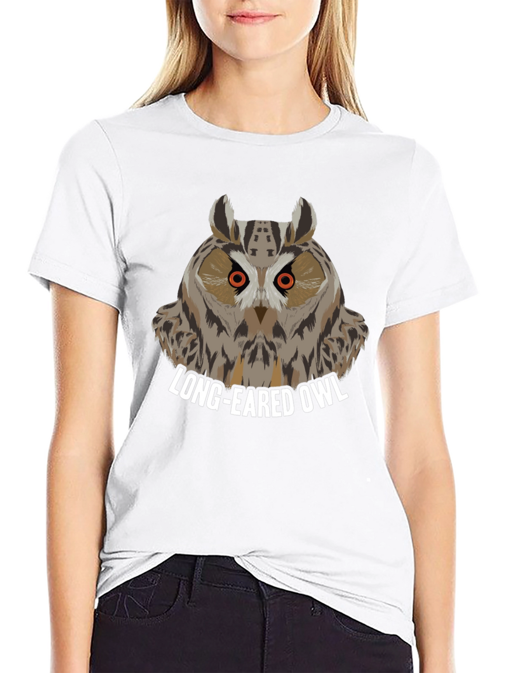 Long-Eared Owl Graphic Tee - Black Cotton T-Shirt