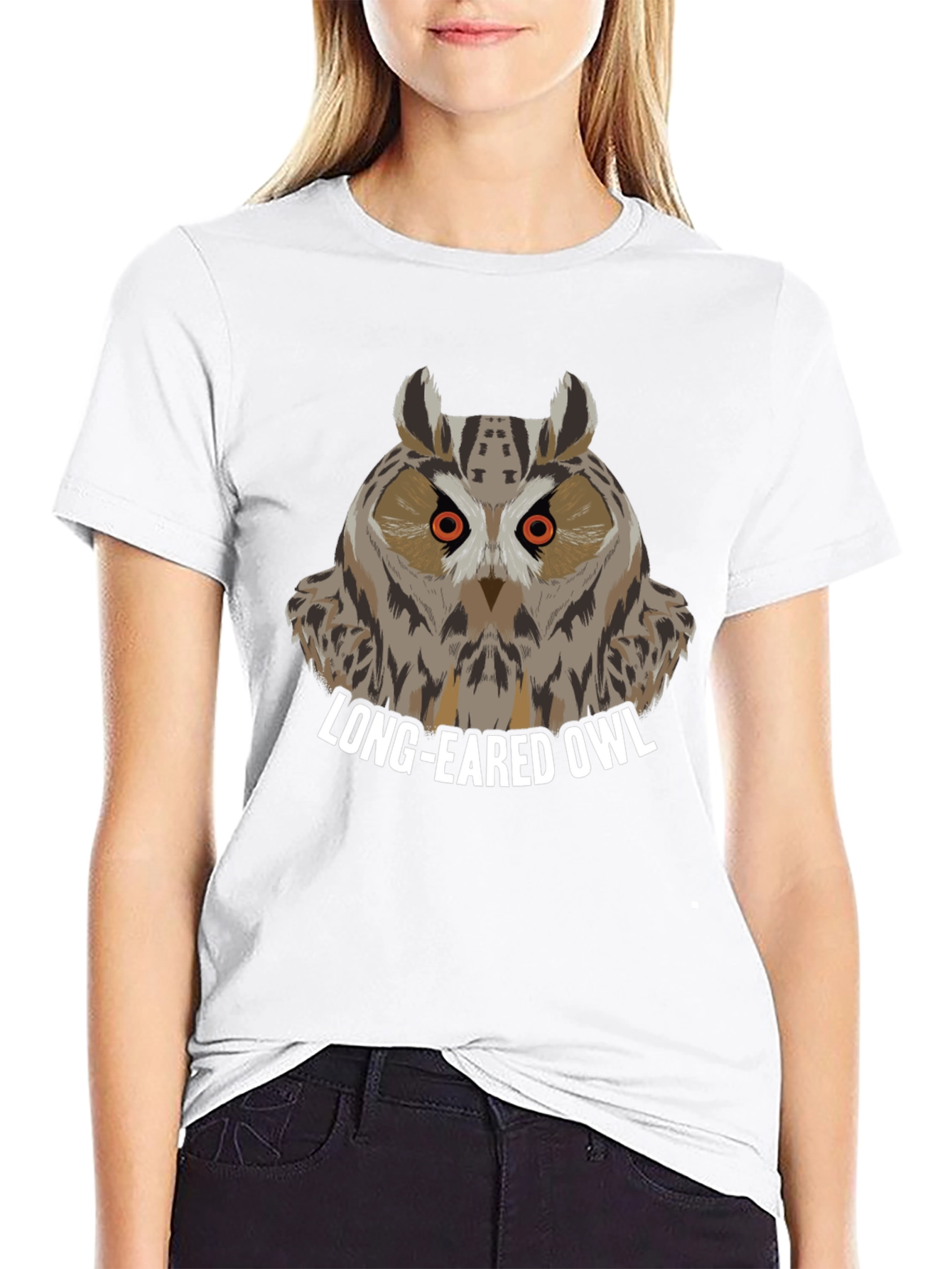 Long-Eared Owl Graphic Tee - Black Cotton T-Shirt