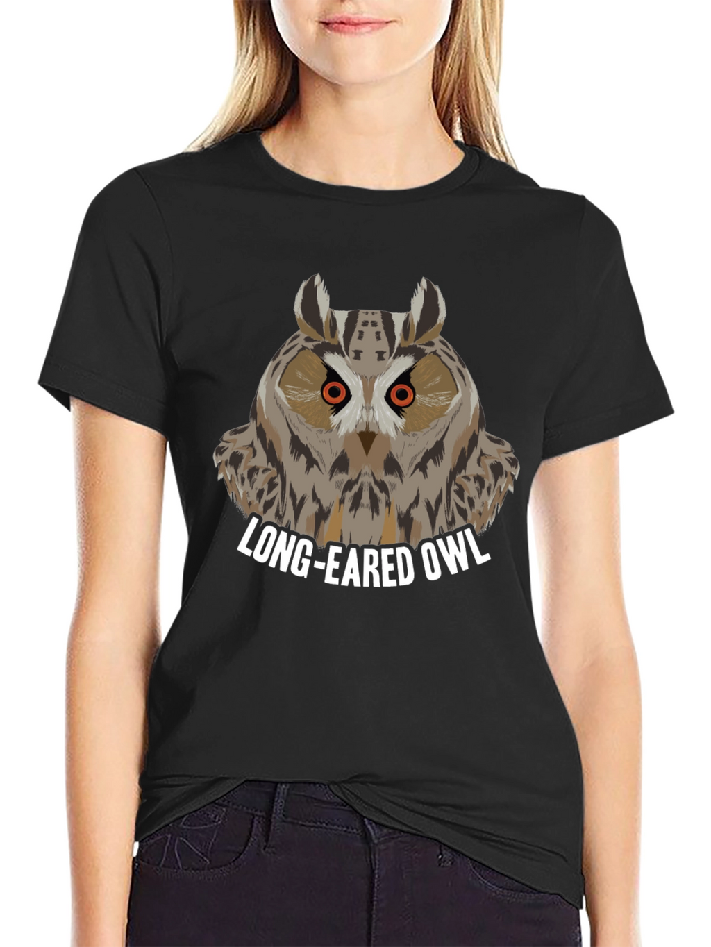 Long-Eared Owl Graphic Tee - Black Cotton T-Shirt