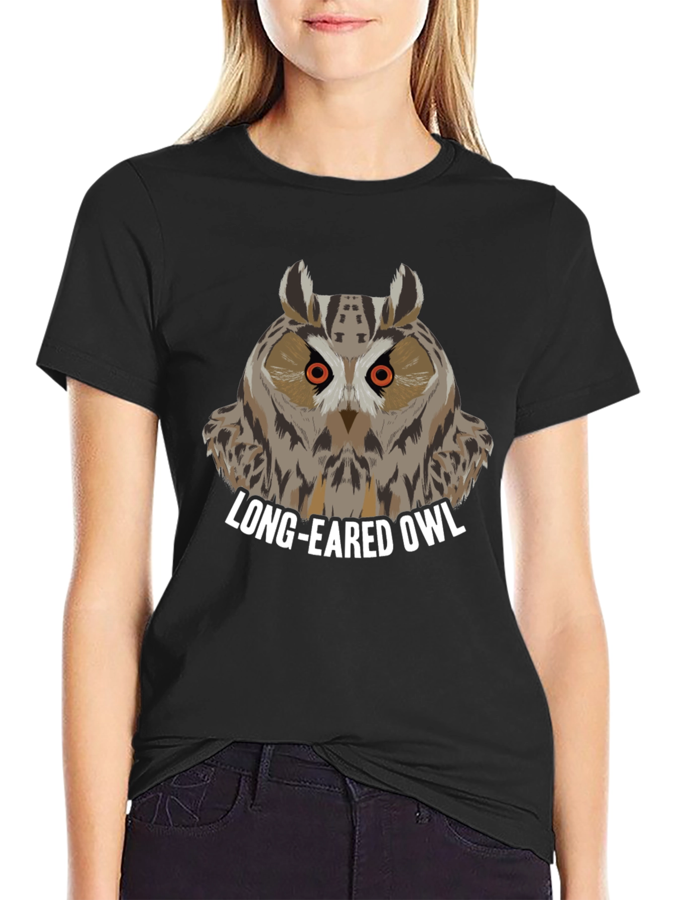 Long-Eared Owl Graphic Tee - Black Cotton T-Shirt