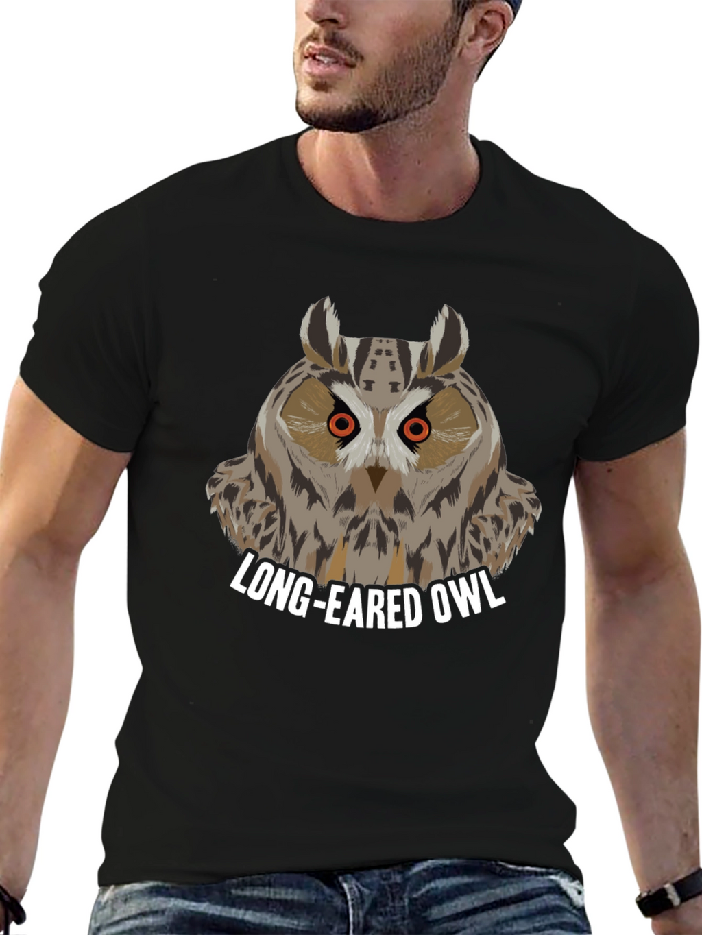 Long-Eared Owl Graphic Tee - Black Cotton T-Shirt