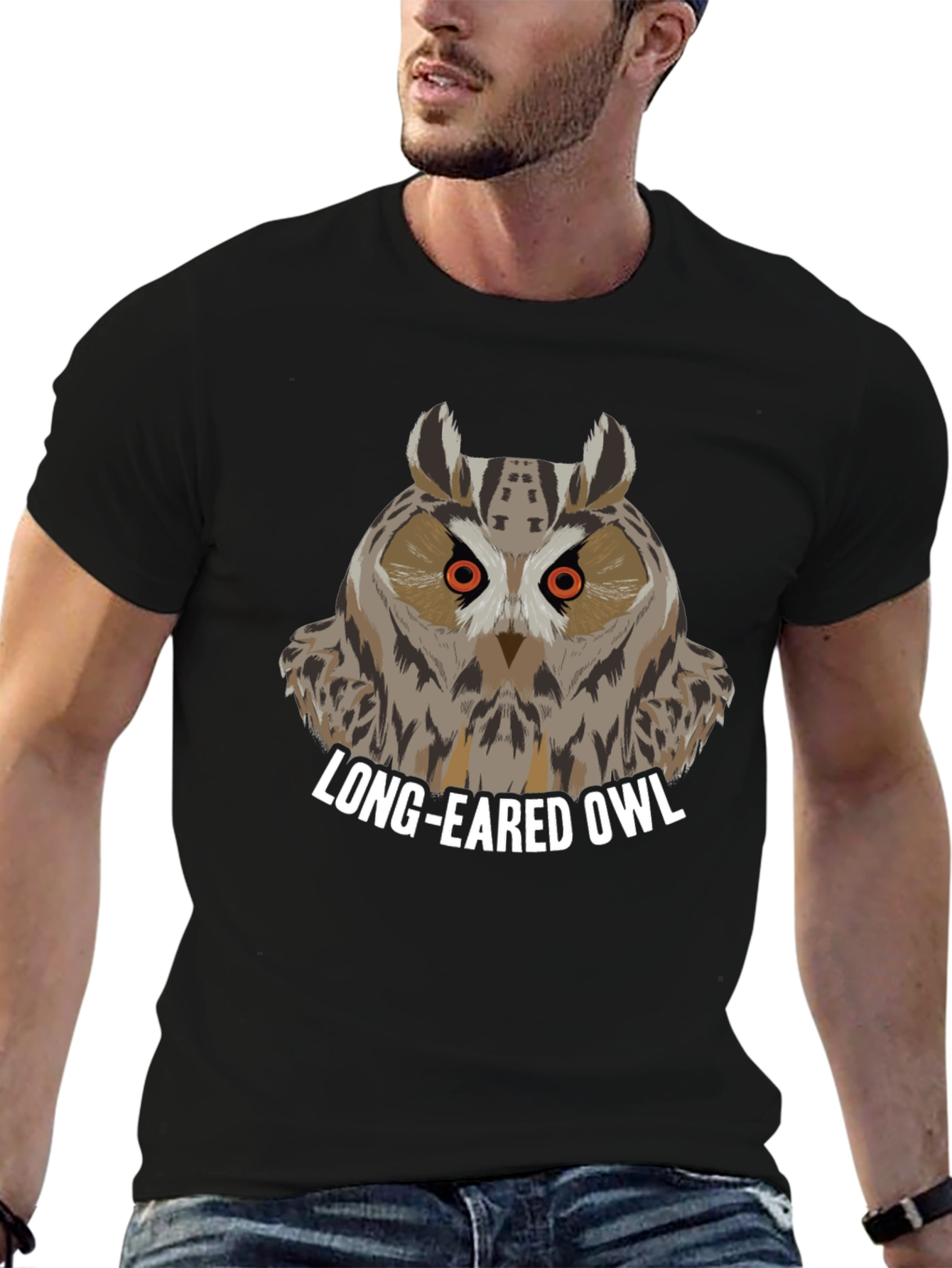 Long-Eared Owl Graphic Tee - Black Cotton T-Shirt