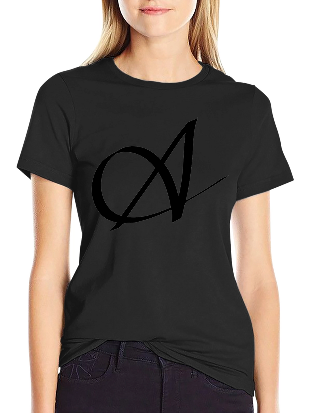 Elegant Black T-Shirt with Artistic A Design