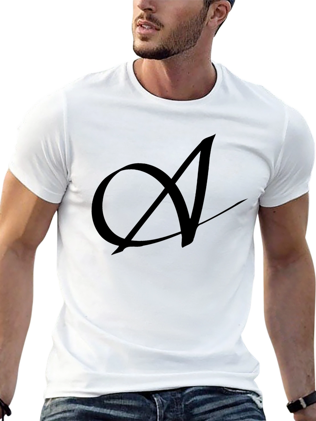 Elegant Black T-Shirt with Artistic A Design