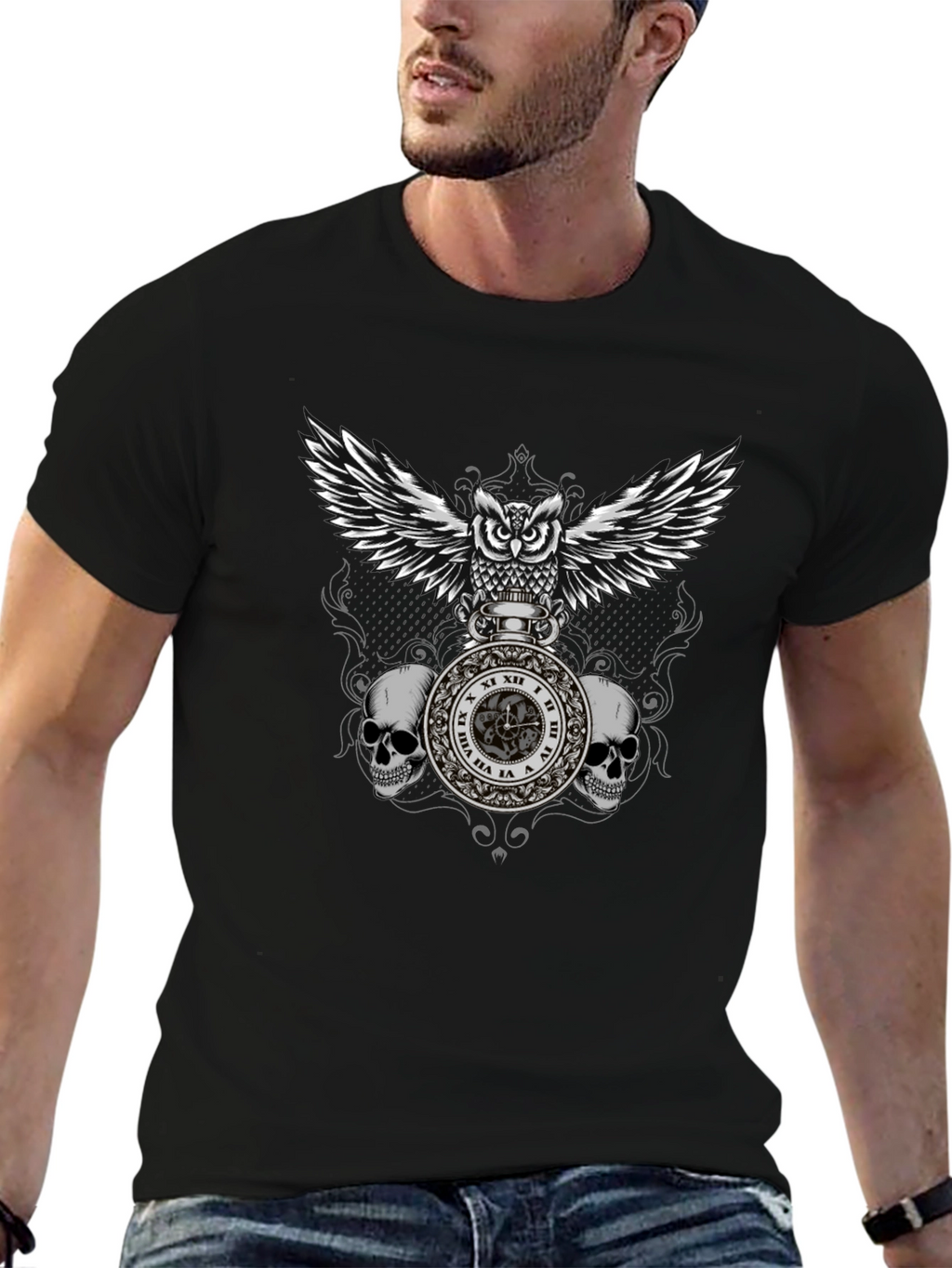 Owl & Skull Graphic T-Shirt - Dark Goth Style