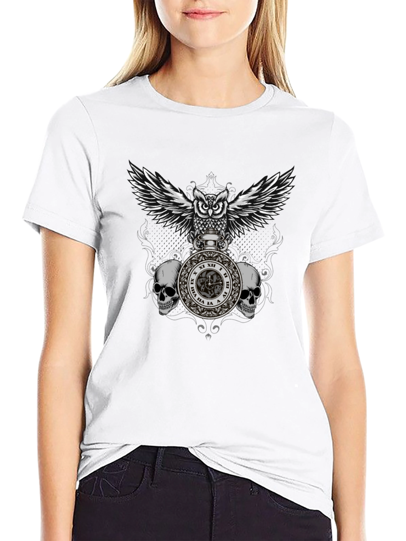 Owl & Skull Graphic T-Shirt - Dark Goth Style