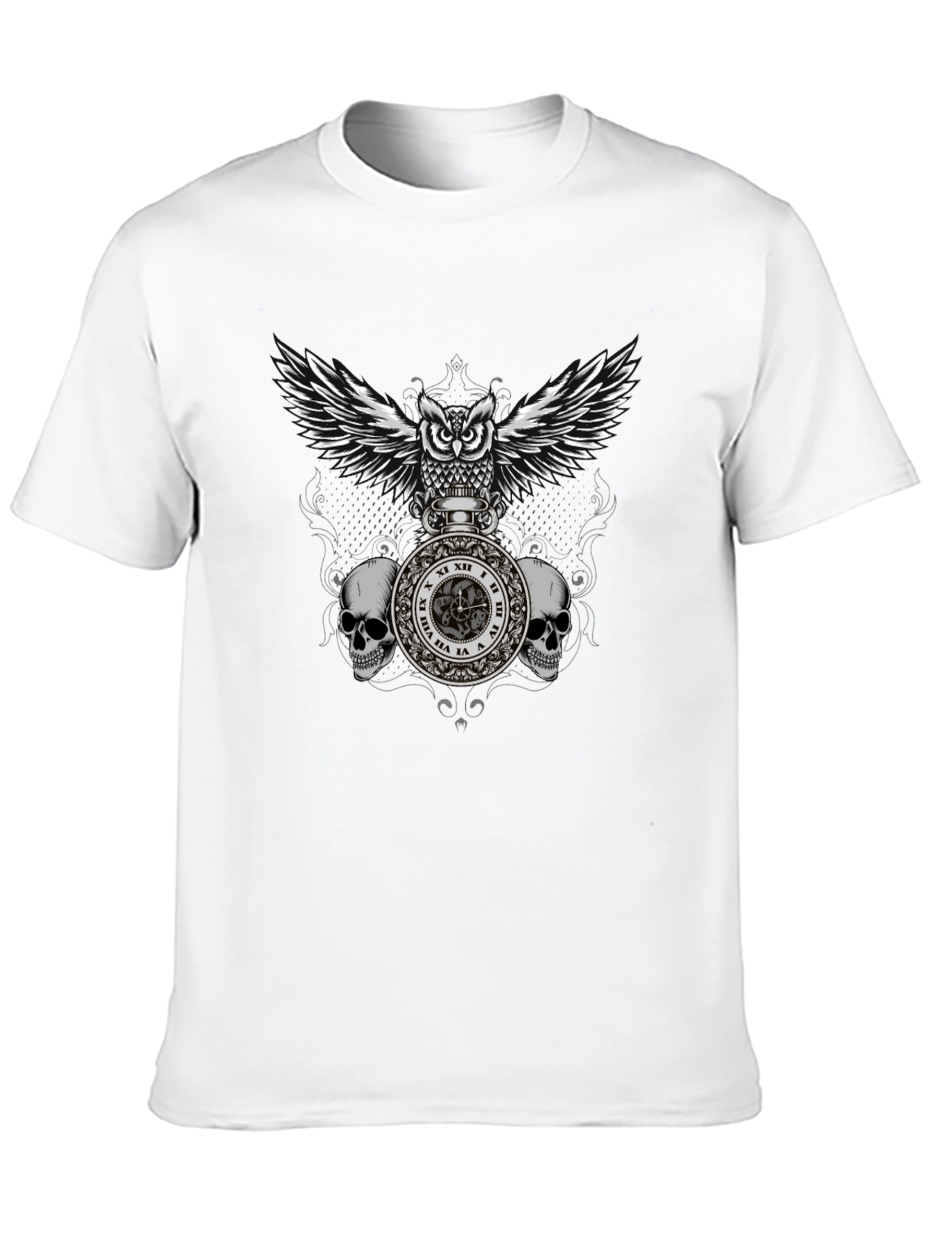 Owl & Skull Graphic T-Shirt - Dark Goth Style