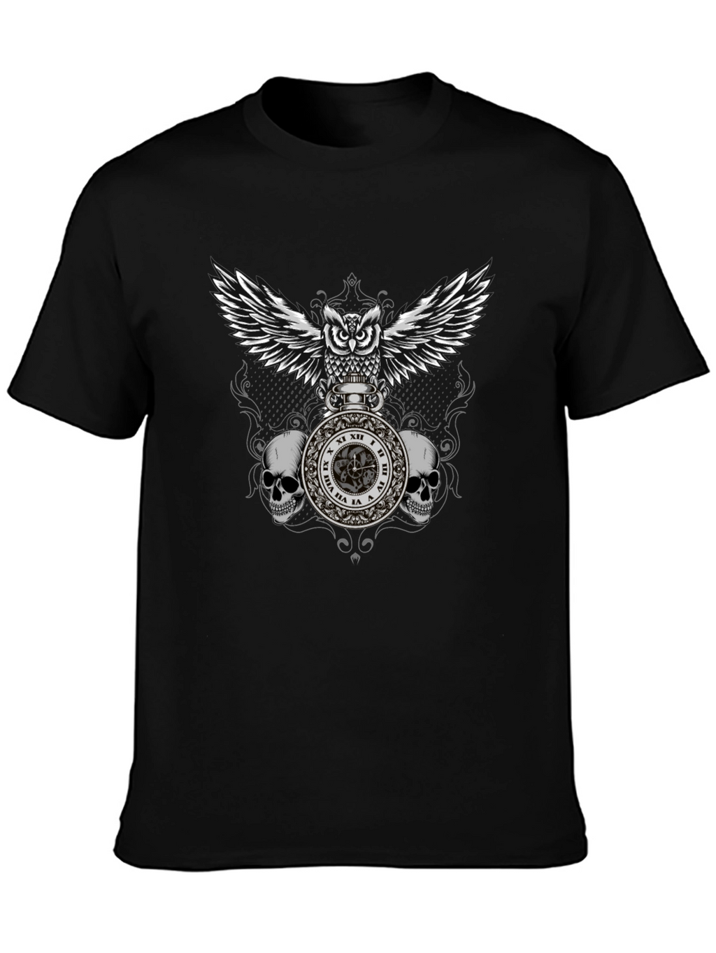 Owl & Skull Graphic T-Shirt - Dark Goth Style