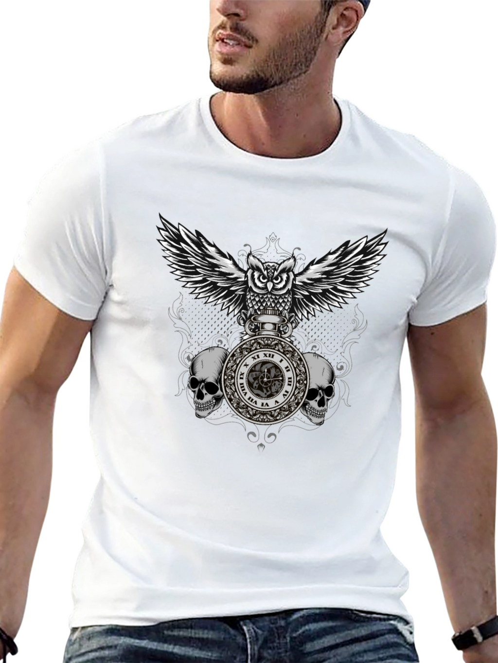 Owl & Skull Graphic T-Shirt - Dark Goth Style