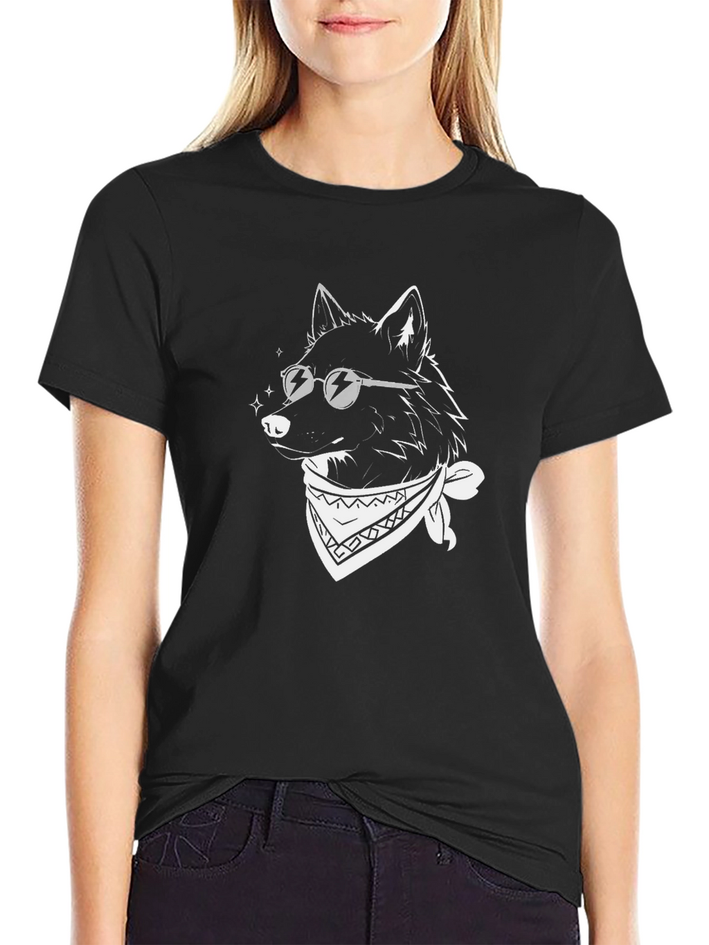 Cool Wolf Graphic Tee - Black Cotton Blend