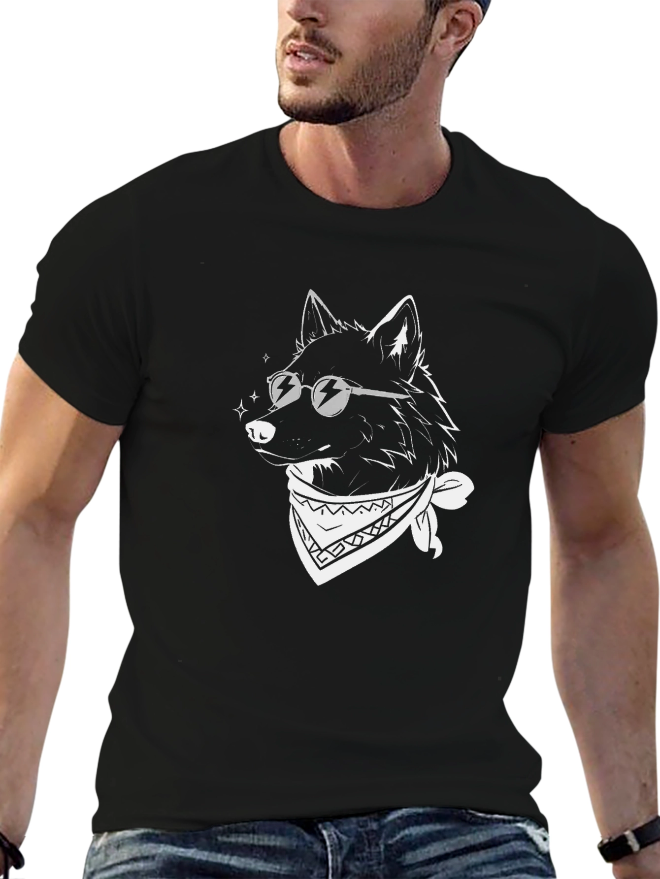 Cool Wolf Graphic Tee - Black Cotton Blend