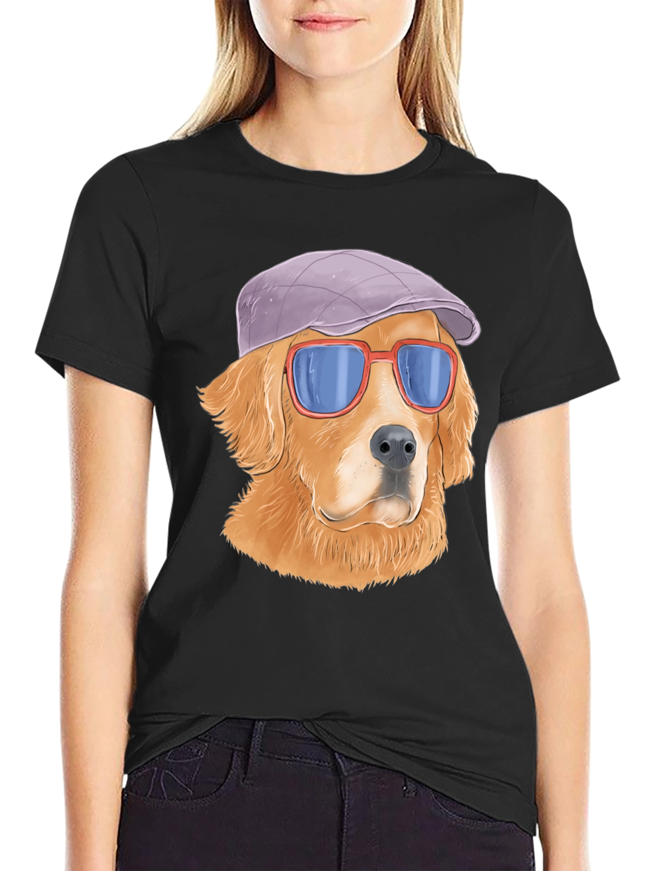 Cool Dog T-Shirt - Golden Retriever with Hat & Shades