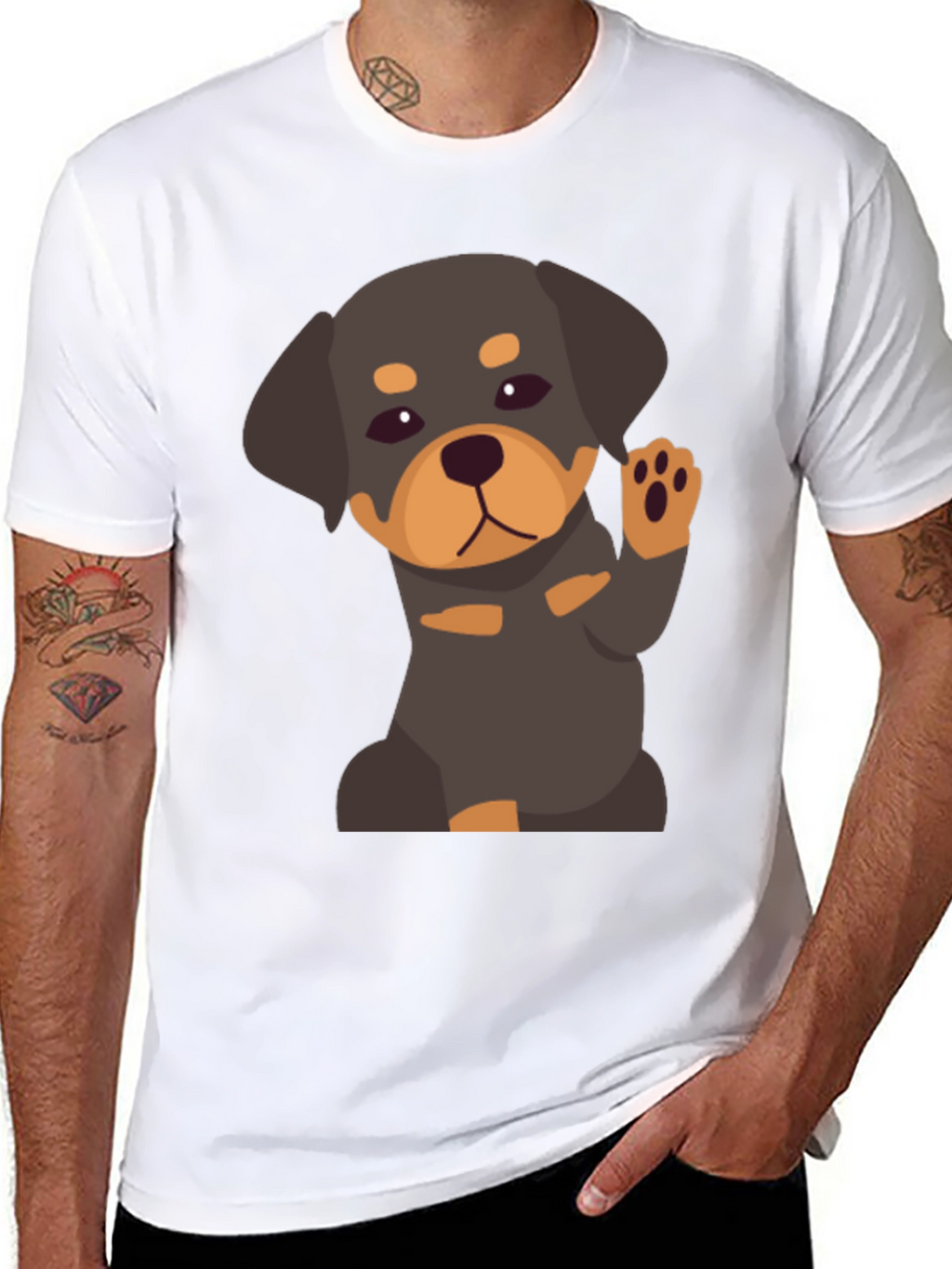 Cute Rottweiler Puppy Graphic Tee - Black