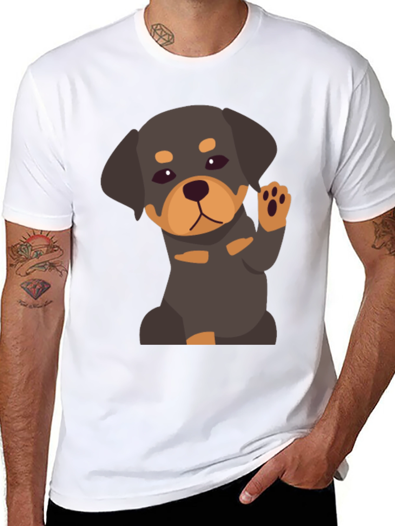 Cute Rottweiler Puppy Graphic Tee - Black