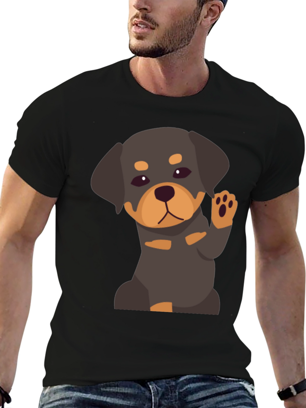 Cute Rottweiler Puppy Graphic Tee - Black