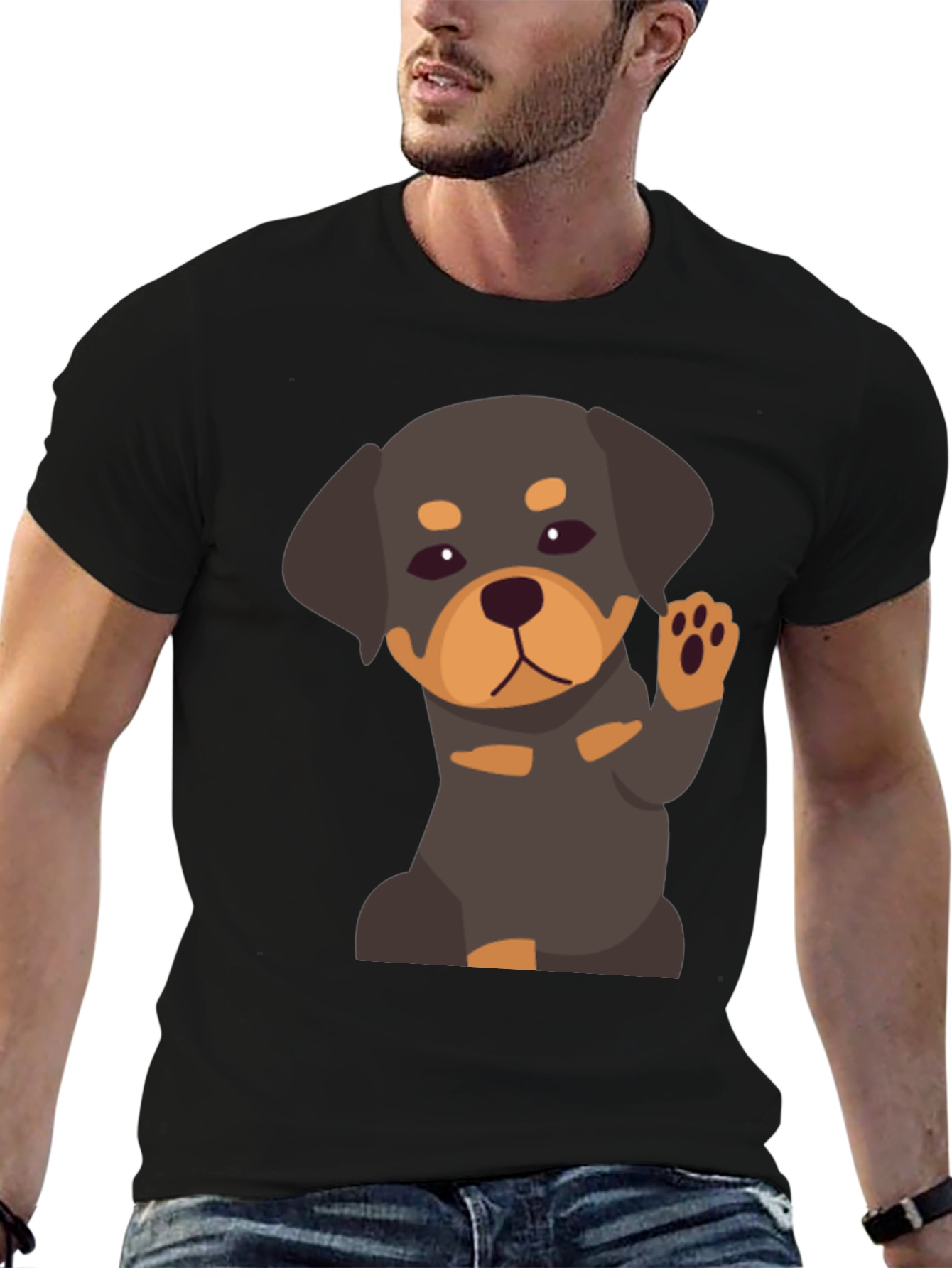 Cute Rottweiler Puppy Graphic Tee - Black