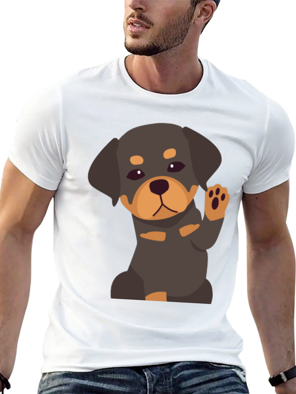 Cute Rottweiler Puppy Graphic Tee - Black