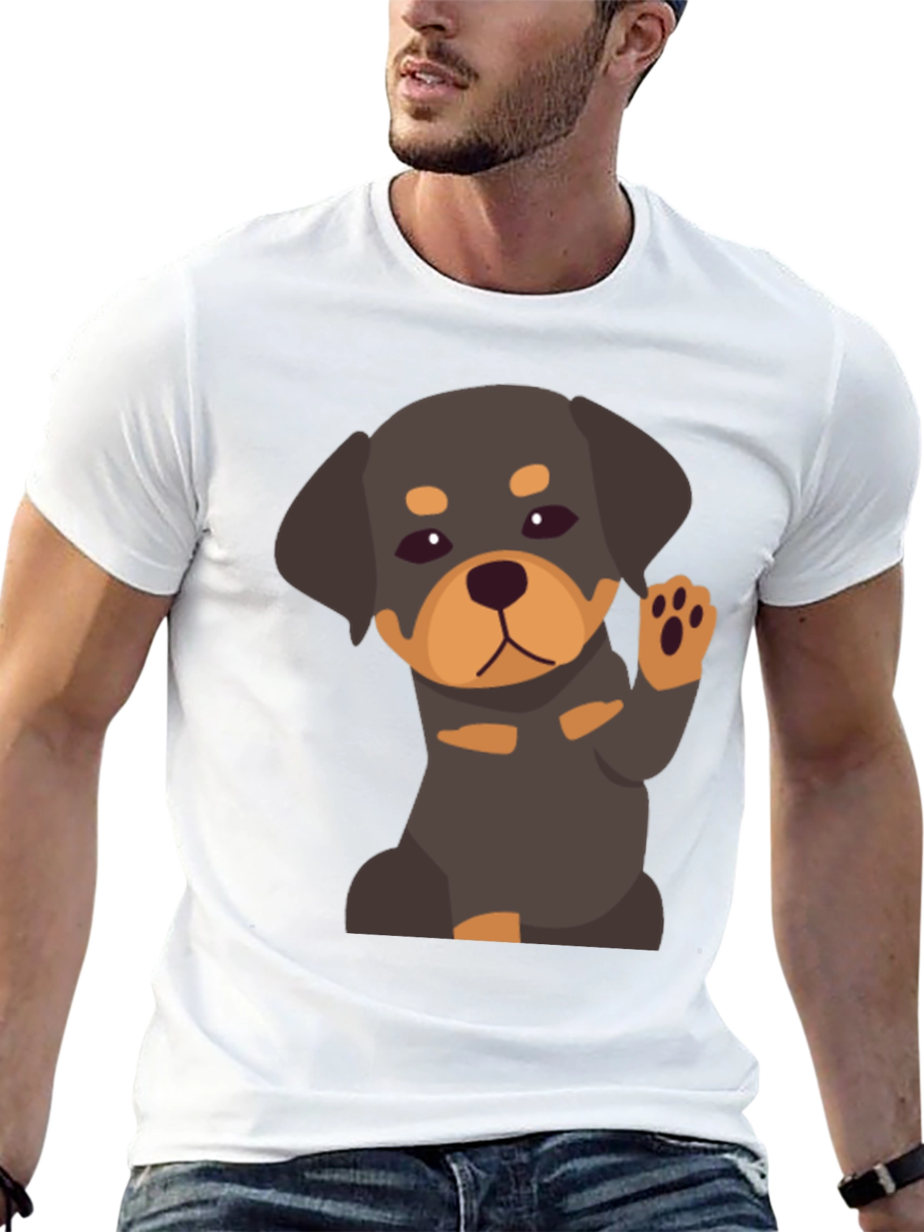 Cute Rottweiler Puppy Graphic Tee - Black
