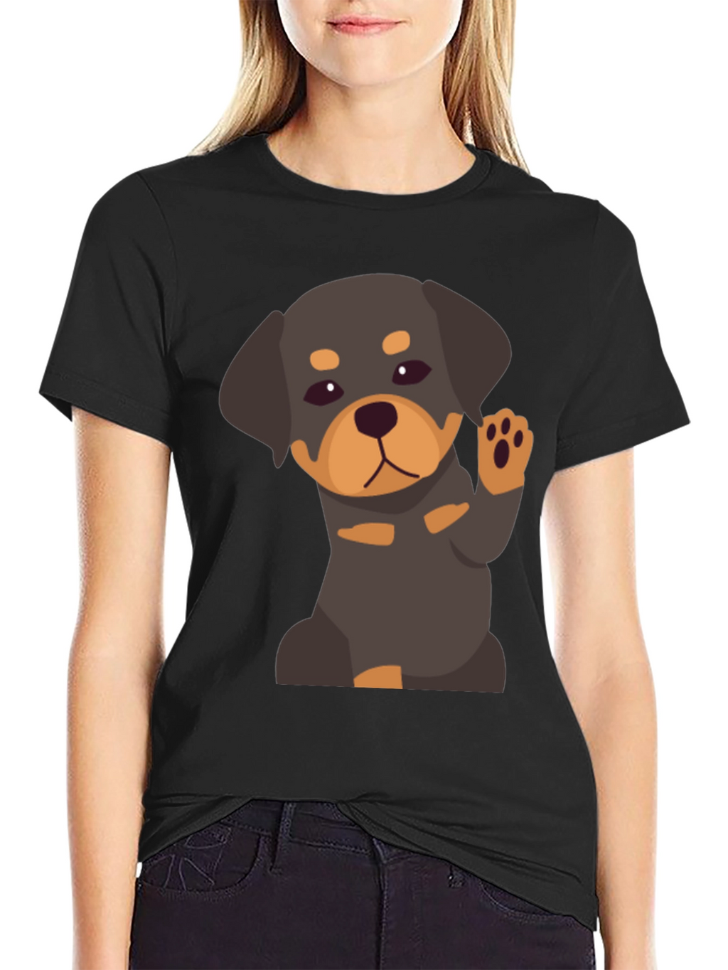 Cute Rottweiler Puppy Graphic Tee - Black