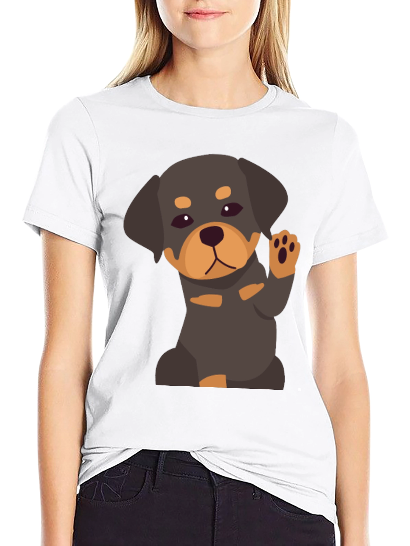 Cute Rottweiler Puppy Graphic Tee - Black