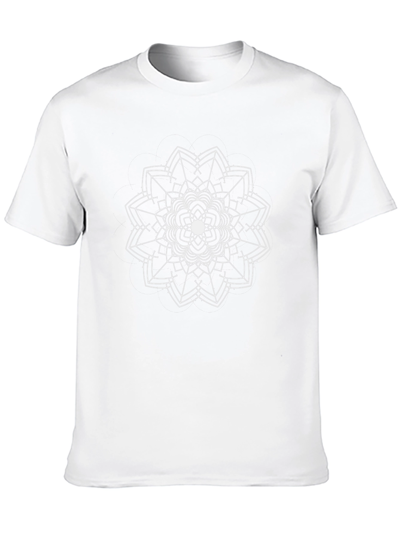 Black T-Shirt with White Geometric Mandala Design
