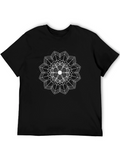 Black T-Shirt with White Geometric Mandala Design