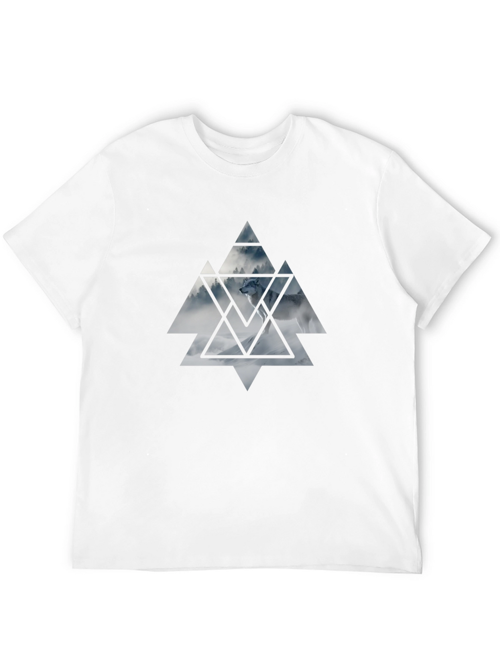 Mens Black T-Shirt Wolf Triangle Graphic Tee