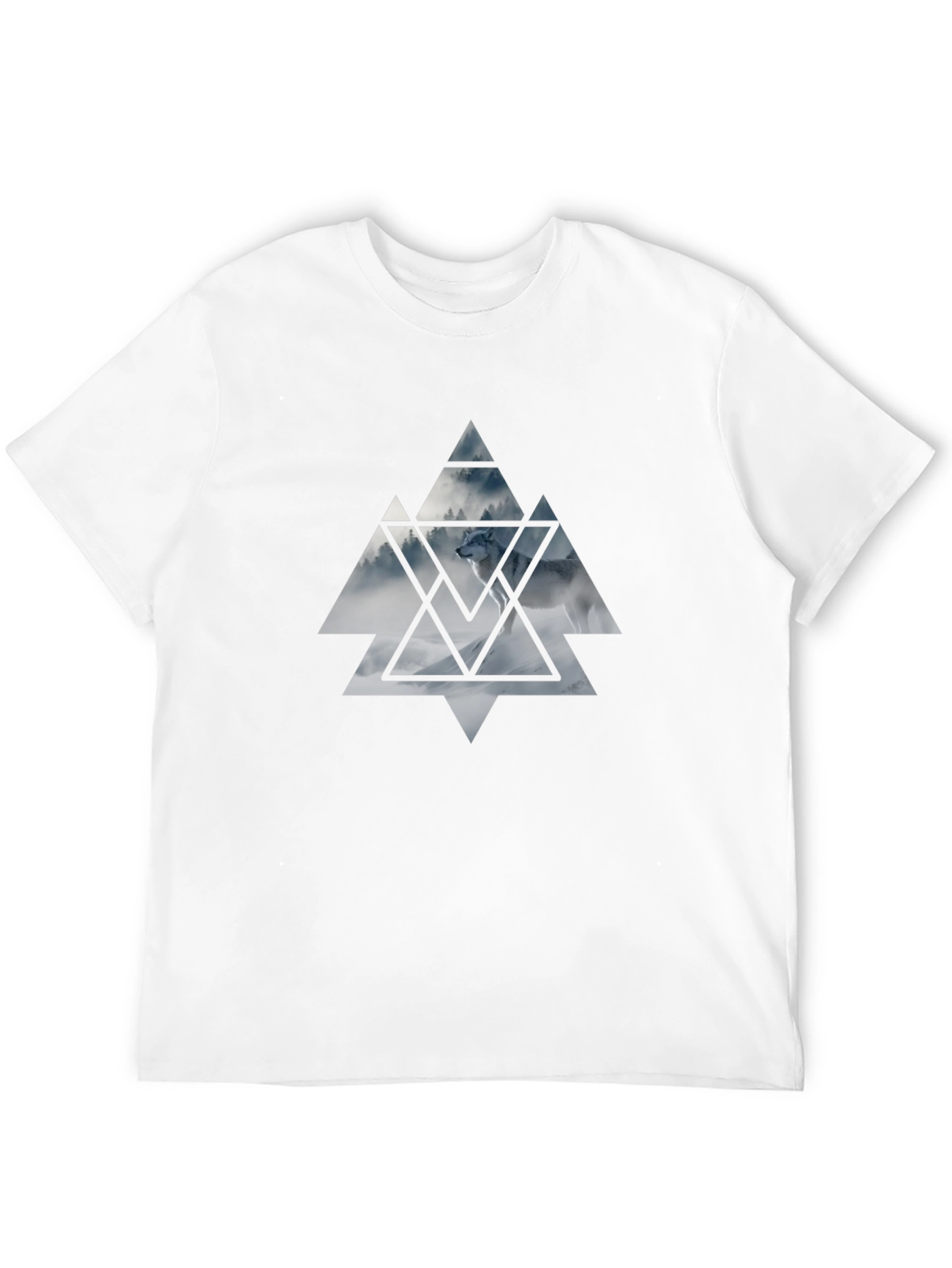 Mens Black T-Shirt Wolf Triangle Graphic Tee